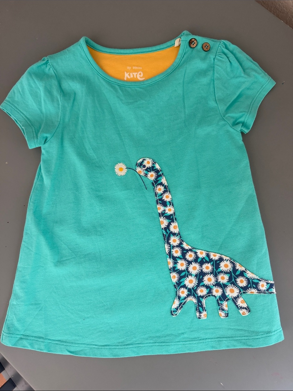 Kite Girls' Teal Daisy Dino Short Sleeve Tee